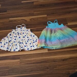 Cat & Jack Rainbow Tulle Dress Aqua Bodice Blue Star Strap 4 4T 2 dresses Lot